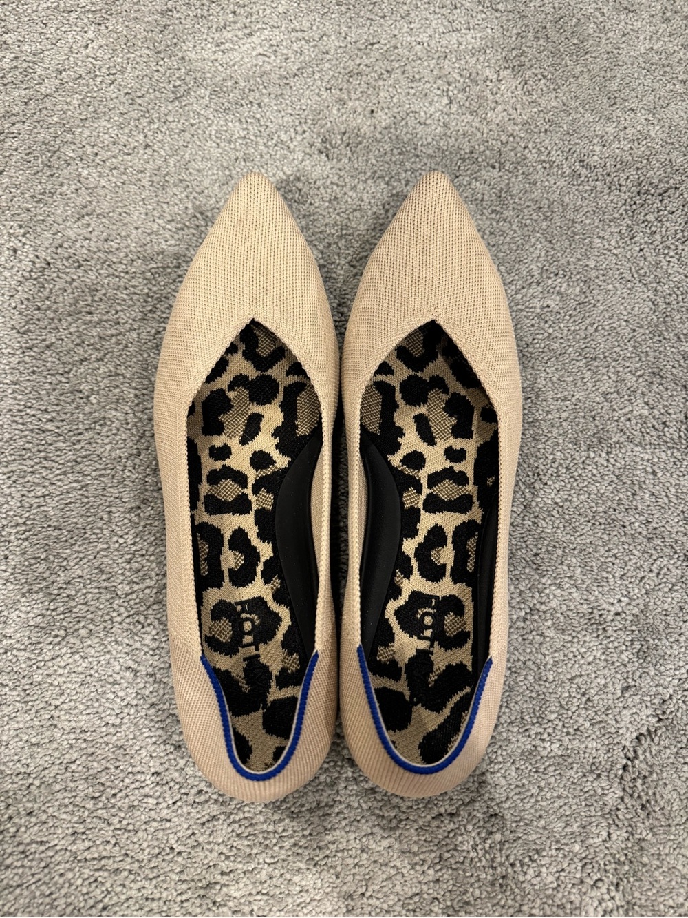 Rothy's Beige Pointed-Toe Flats with Leopard Insole